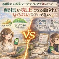 福岡 LINE マーケティングをテーマに、売上につながる会社とつながらない会社の違いを対比構図で示した内容