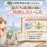 福岡でLINE集客を強くしたい人向けに、友だち追加の前に見直す導線や価値設計を女性とボードで示した構成