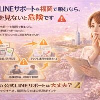 公式LINEサポートを福岡で検討する事業者が、価格や実績だけで判断する危険性や運用設計不足のリスクに気づく構図を表現している
