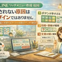 公式LINEリッチメニュー作成で成果が出ない福岡の店舗が、ボタン数や導線、文言設計の問題点を整理して確認している状況