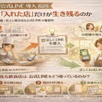 集客不安に悩む飲食店と、飲食店 公式LINE 導入 福岡で正しく設計し来店と売上が安定した店舗の対比を示し、導入の重要性を視覚的に伝えている構成