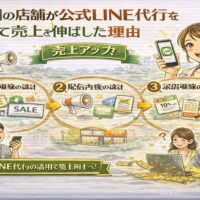福岡の店舗が公式LINE代行を活用して売上を伸ばす流れとして、登録導線の設計・配信設計・来店導線の構築という3つのステップを整理し、売上アップにつながる仕組みを示している