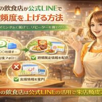福岡の飲食店が公式LINEを使い、来店後フォロー・新メニュー情報・限定特典の配信で来店頻度を高める仕組みを示す構成