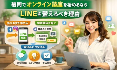 福岡でオンライン講座を始める前にLINE導線を整え、集客から信頼構築、申込みまでを段階的に進める仕組みを示す構成