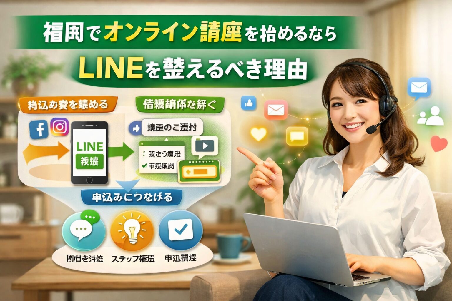 福岡でオンライン講座を始める前にLINE導線を整え、集客から信頼構築、申込みまでを段階的に進める仕組みを示す構成