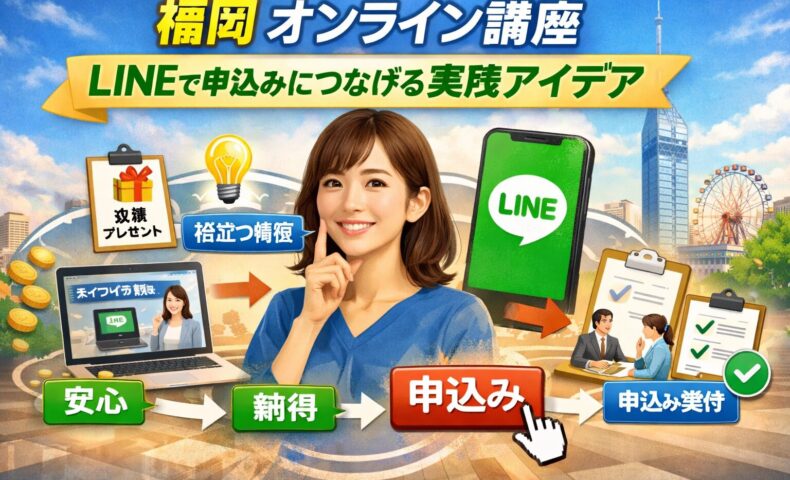 福岡のオンライン講座でLINEを活用し、安心・納得・申込みの流れを作り、登録者を自然に申込みへ導く導線設計を示す構成