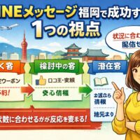 LINE公式アカウントメッセージを福岡で成功させるために、今すぐ客・検討客・潜在客に応じた配信設計を示した構成