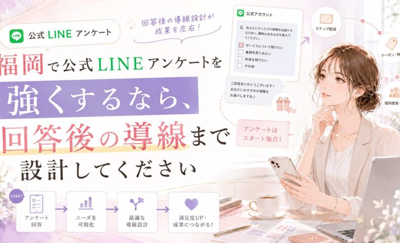 福岡で公式LINEアンケートを実施し、回答内容から配信や相談導線へつなげる流れを整理した構成
