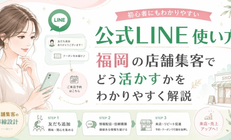 公式LINE 使い方 福岡の店舗集客で、友だち追加から情報配信、来店予約、リピート促進までの導線を整理した内容