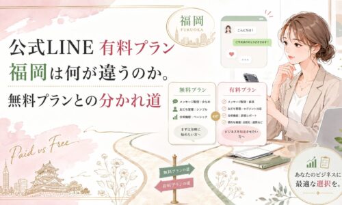 公式LINE 有料プラン 福岡で無料プランと有料プランの違いを、料金・配信数・機能面から比較している場面