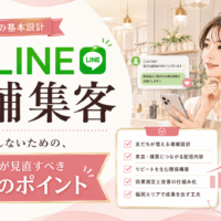 公式LINE 店舗 集客 福岡をテーマに、スマホを見る女性と友だち導線・来店につながる配信・リピート設計・効果測定など5つの見直しポイントを示した構成