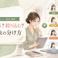 LINE公式 メッセージ 配信 福岡をテーマに、タブレットを操作する女性と新規・来店後・リピーター・休眠客の4区分、配信内容の例を並べた構成